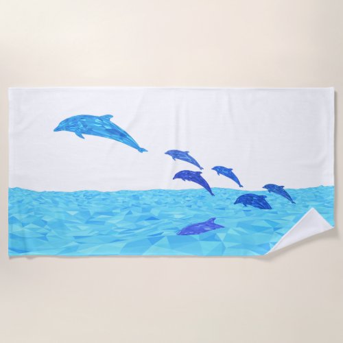 Lowpoly Dolphins Jumping out of Ocean Beach Towel