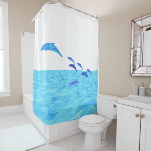 Lowpoly Dolphins Jumping out of Ocean Shower Curtain