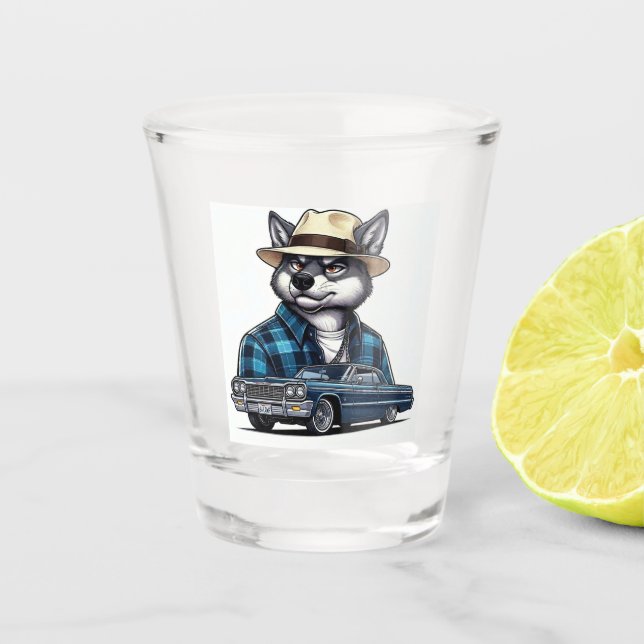 Lowrider Wolf Shot Glass (Front)