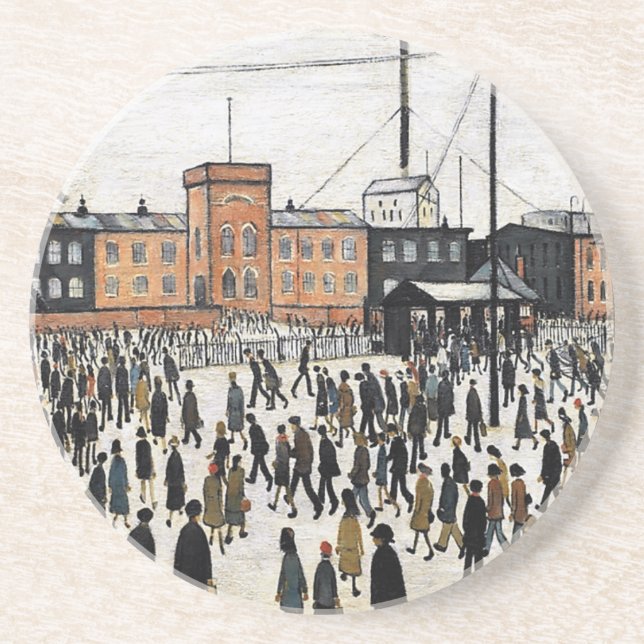 lowry going to work design sandstone coaster (Front)