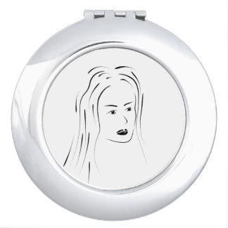 Loyal Black Line Art Woman Face Digital Hand-drawn Compact Mirror