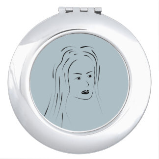 Loyal Black Line Art Woman Face Digital Hand-drawn Compact Mirror