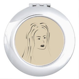 Loyal Black Line Art Woman Face Digital Hand-drawn Compact Mirror