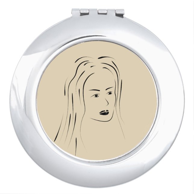 Loyal Black Line Art Woman Face Digital Hand-drawn Compact Mirror (Front)
