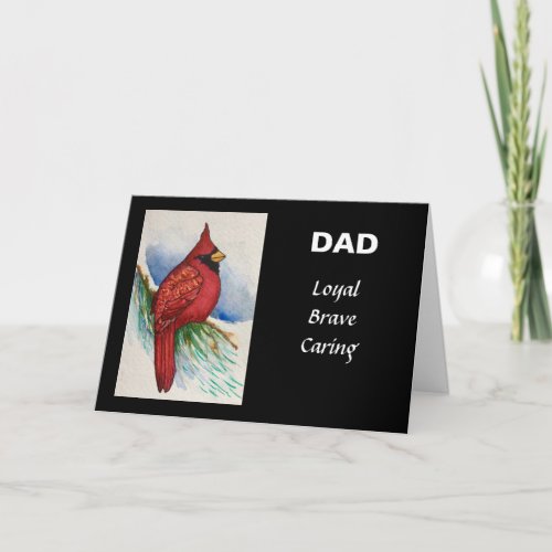 Loyal Brave Caring Dad Red Cardinal Watercolor Card