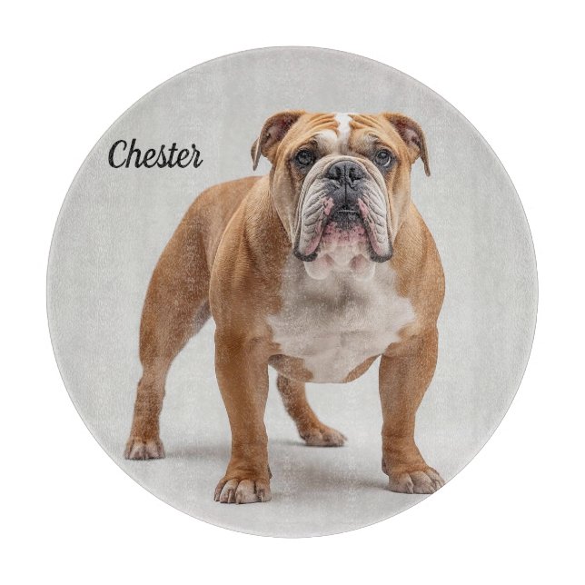 Loyal Bulldog Personalized Round Glass Cutting Boa Cutting Board (Front)