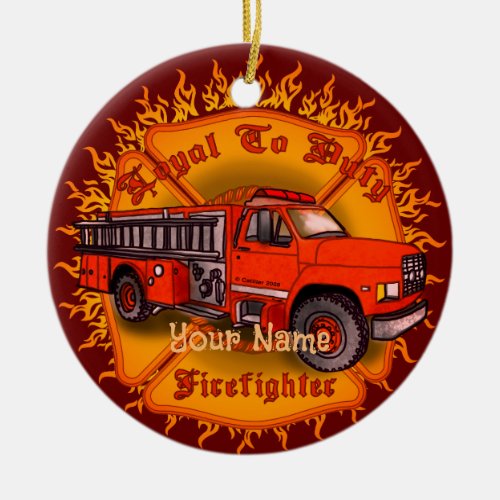Loyal Firefighter firetruck Ornament