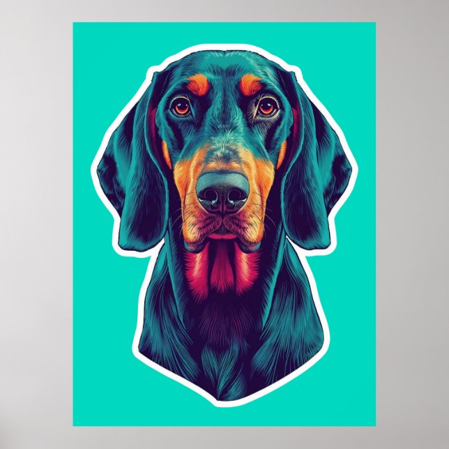Loyal Glow – Vibrant Bluetick Coonhound Pop Art Poster (Front)