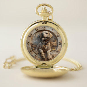 Loyal Labrador Sculpted Stone Style Pocket Watch
