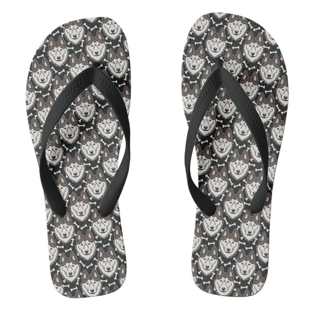Loyal Siberian Husky Arctic Sled Dog Pet Puppy Flip Flops (Footbed)