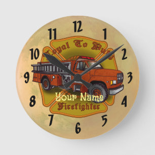 Loyal To Duty Firetruck Round Clock