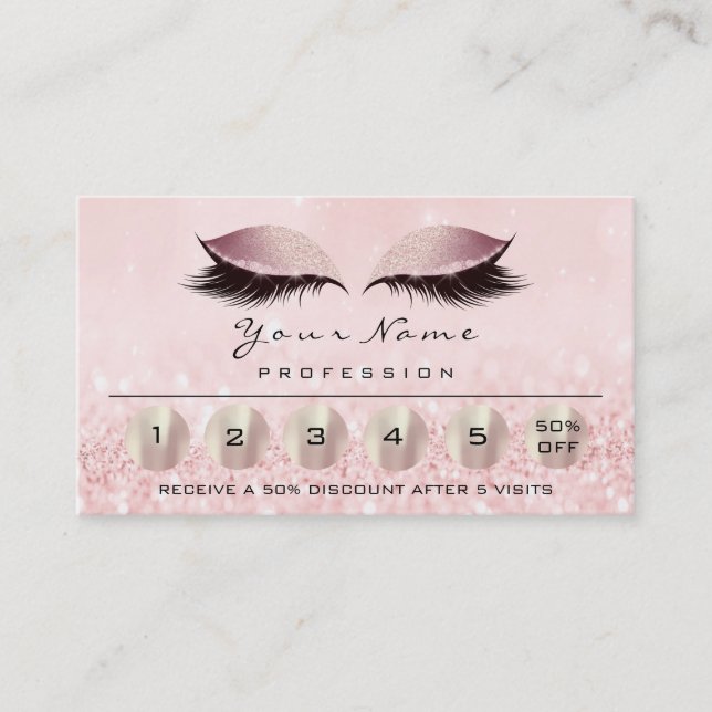 Loyality 6 Makeup Eyebrow Eyes Lashes Rose Gold Business Card (Front)