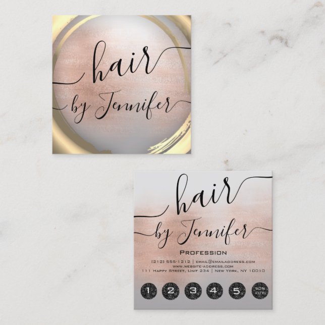 Loyality   6 Punches Hair Lash Makeup Gold Rose Square Business Card (Front/Back)