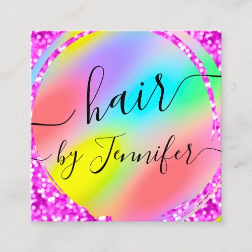 Loyality  6 Punches Hair Lash Makeup Rainbow Pink Square Business Card