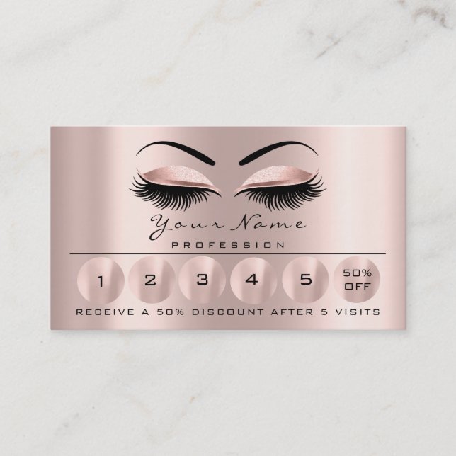 Loyality Card 6 Makeup Eyebrow Eyes Lashes Rose (Front)