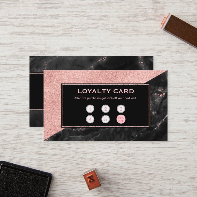 Loyality Card Rose Gold Marble Beauty Salon Custom (Front/Back In Situ)