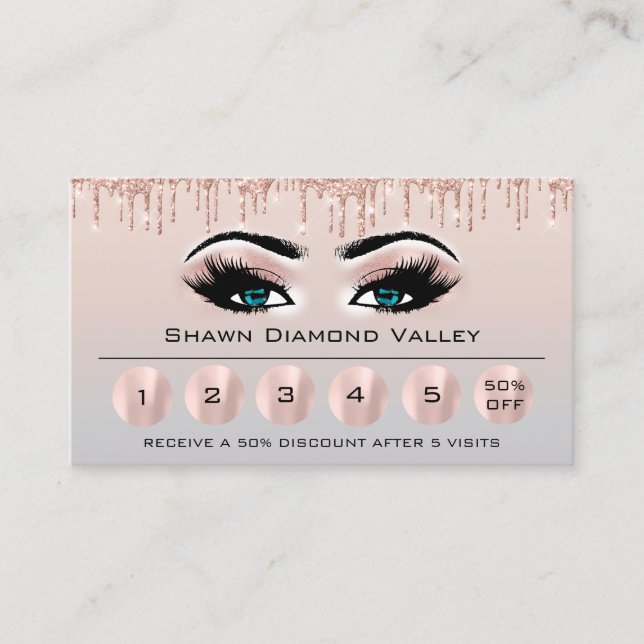 Loyaliy 6 Makeup Esthetician Eyelash Gray Blue Business Card (Front)