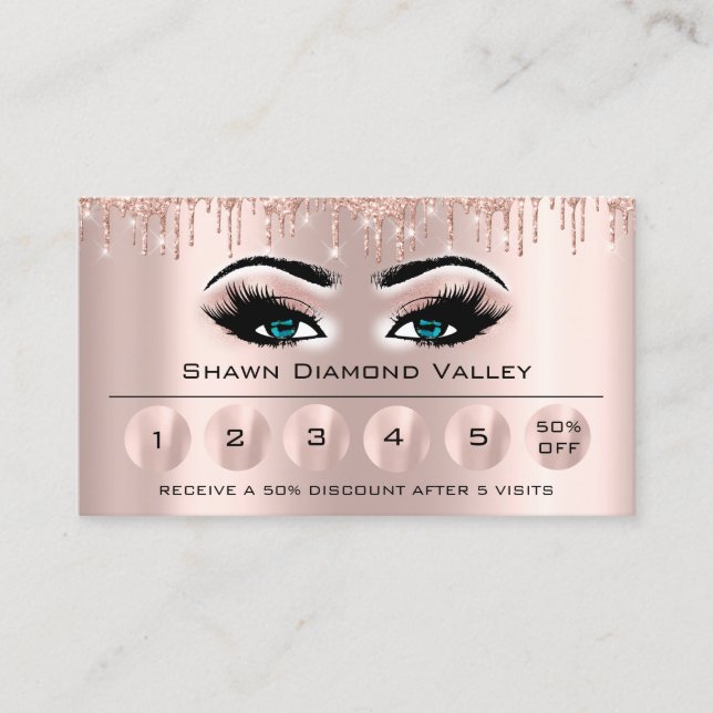 Loyaliy 6 Makeup Esthetician Eyelash Rose Blue Business Card (Front)