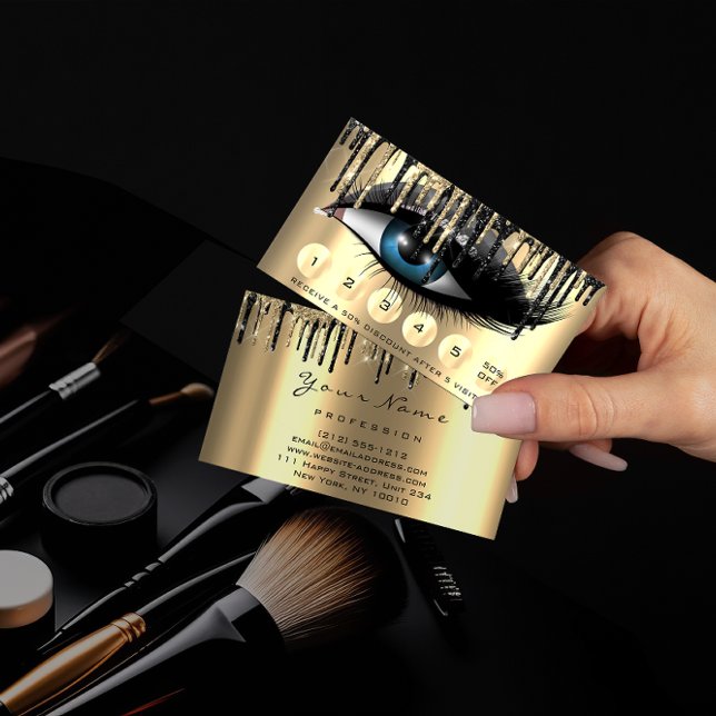 Loyalty  6 Makeup Makeup Eyelash Gold Gray Drips Business Card (Creator Uploaded)