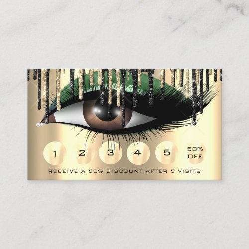 Loyalty  6 Makeup Makeup Eyelash Gold Green Drips Business Card