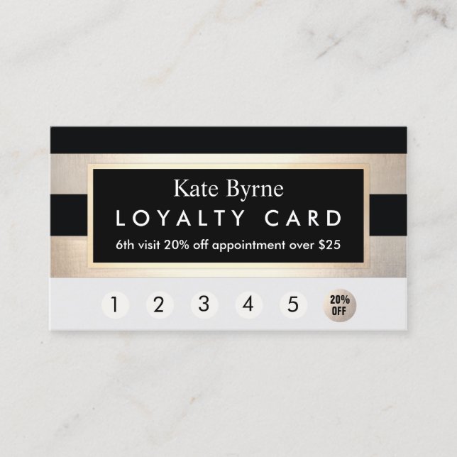  Loyalty 6 Visit Punch Gold and Black Stripe Card (Front)