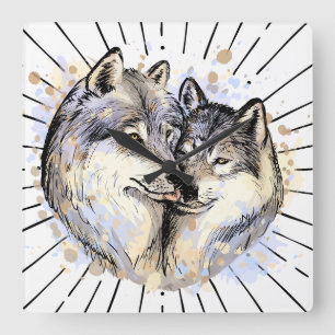 Loyalty and love in the wild (Wolf Love)  Square Wall Clock