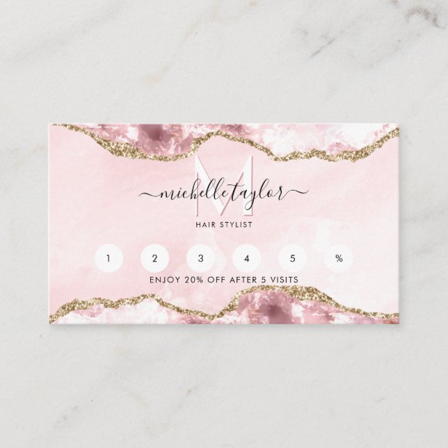 Loyalty Blush Pink Chic Modern Monogram Business C Card (Front)