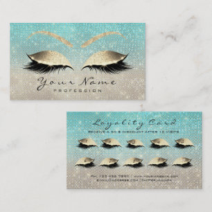 Loyalty Card 10 Makeup Lashes Extension Blue Gold
