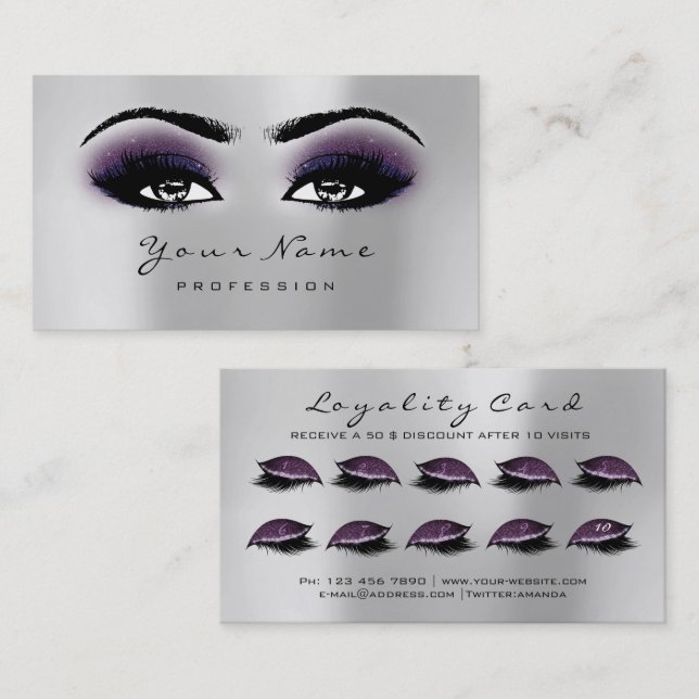 Loyalty Card 10 Makeup Lashes Extension Gray Plum (Front/Back)