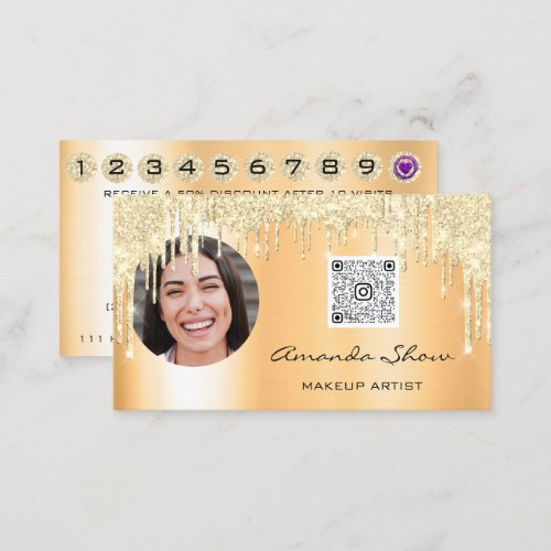 Loyalty Card 10 Punch Crown Coral Gold QR Photo