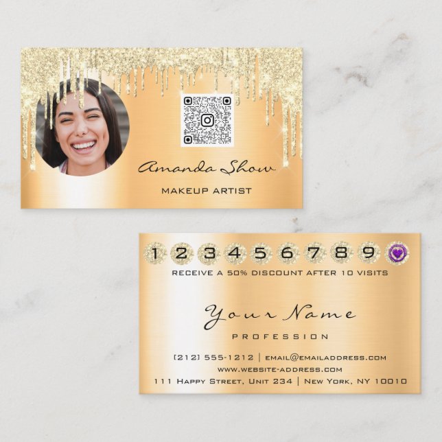 Loyalty Card 10 Punch Crown Coral Gold QR Photo (Front/Back)