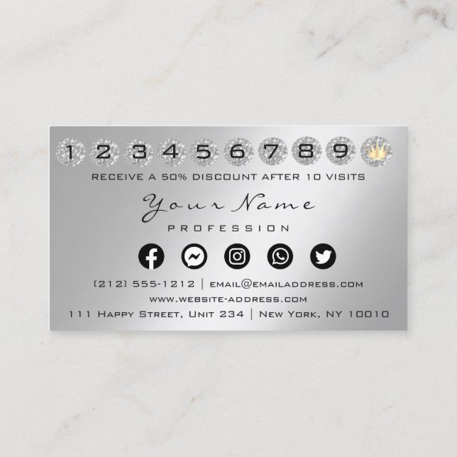 Loyalty Card 10 Punch Crown Silver QR Logo Photo  (Back)