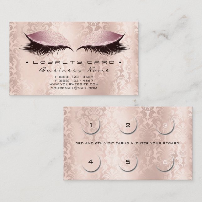 Loyalty Card 6 Beauty Damask Lashe Studio SPA Pink (Front/Back)