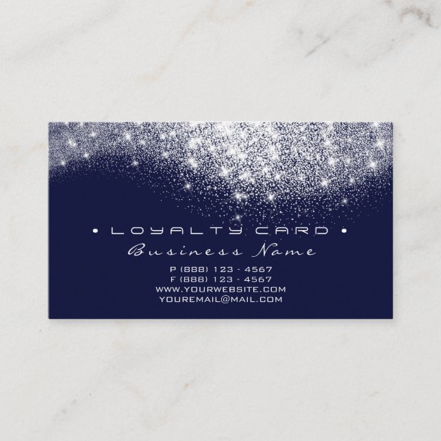 Loyalty Card 6 Beauty Salon Gray Navy Glitter (Front)