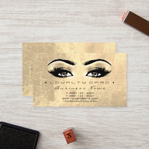 Loyalty Card 6 Beauty Salon Lash Gold Makeup Brown