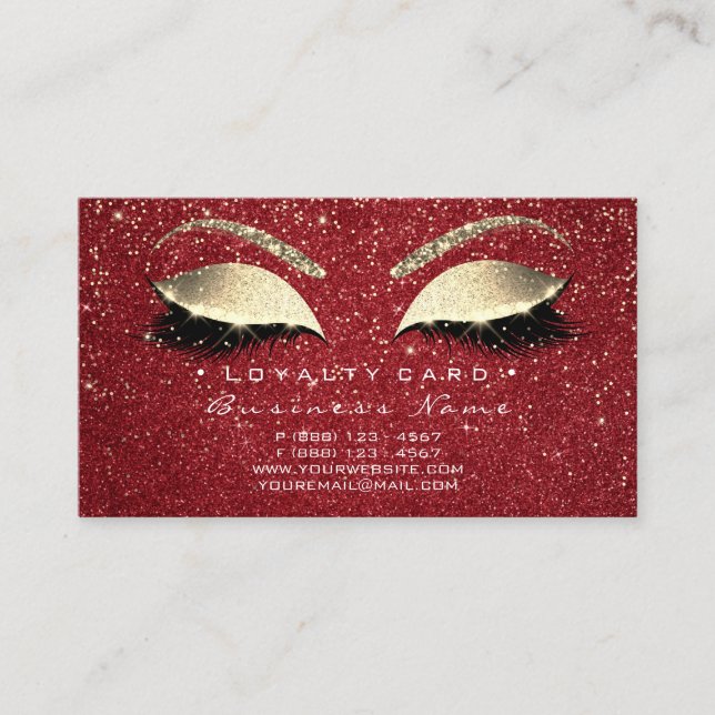 Loyalty Card 6 Beauty Salon Lash Gold Ruby Crown (Front)