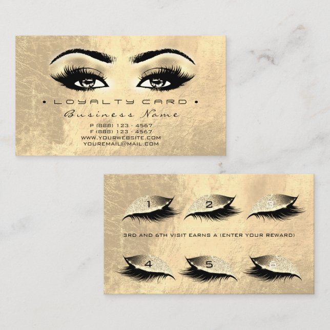 Loyalty Card 6 Beauty Salon Lash Makeup Brown Gold (Front/Back)