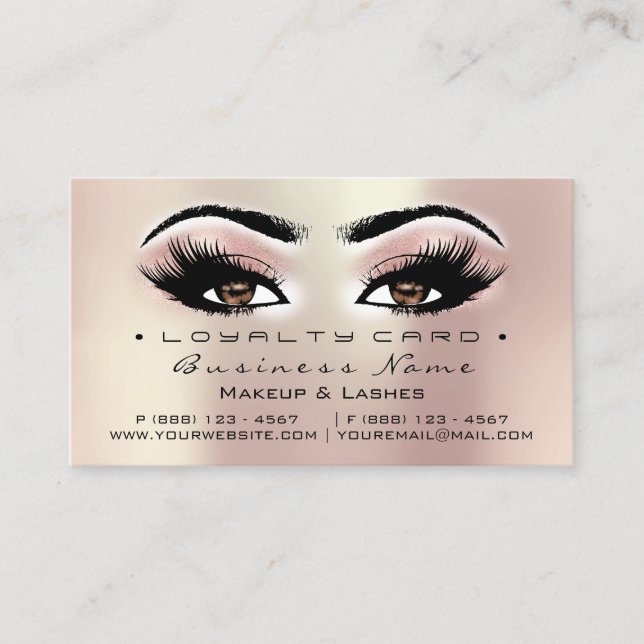 Loyalty Card 6 Beauty Salon Lash Peach Rose Brown (Front)