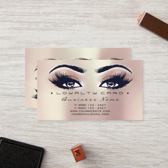 Loyalty Card 6 Beauty Salon Lash Peach Rose Gold (Front/Back In Situ)