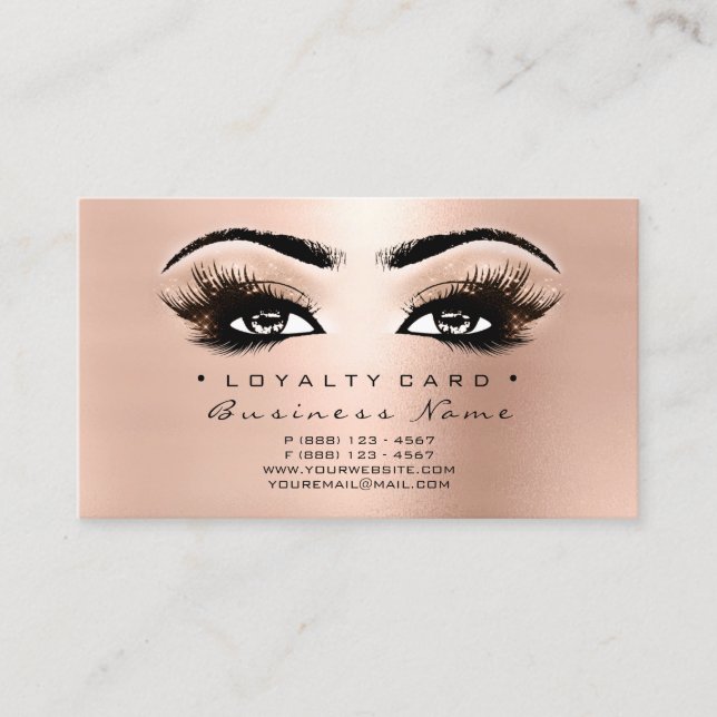 Loyalty Card 6 Beauty Salon Lash Rose Gold Pink (Front)