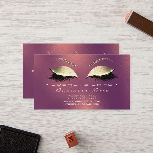 Loyalty Card 6 Beauty Salon Lashes Copper Rose (Front/Back In Situ)