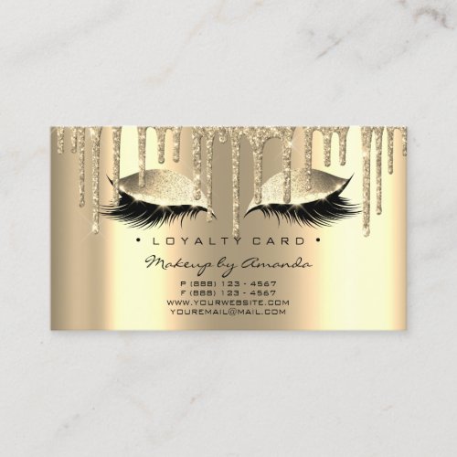 Loyalty Card 6 Beauty Salon Lashes Faux Gold Drips