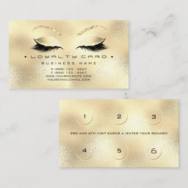 Loyalty Card 6 Beauty Salon Lashes Gold Glitter (Front/Back)