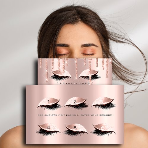 Loyalty Card 6 Beauty Salon Lashes Rose Gold Drips