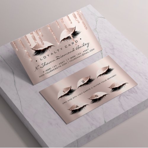 Loyalty Card 6 Beauty Salon Lashes Rose Pink Drips