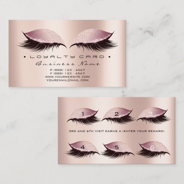 Loyalty Card 6 Beauty Salon Lashes Rose SPA Pink (Front/Back)