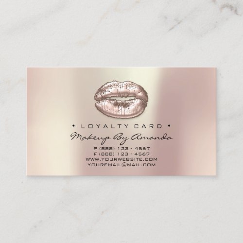 Loyalty Card 6 Beauty Salon Lips Gold Makeup Pearl