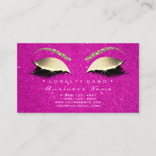 Loyalty Card 6 Lashes Gold Hot Pink Crown Glitter