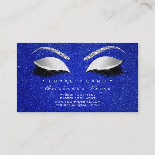 Loyalty Card 6 Lashes Silver Blue Crown Glitter