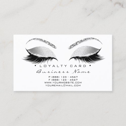 Loyalty Card 6 Lashes Silver White Crown Glitter